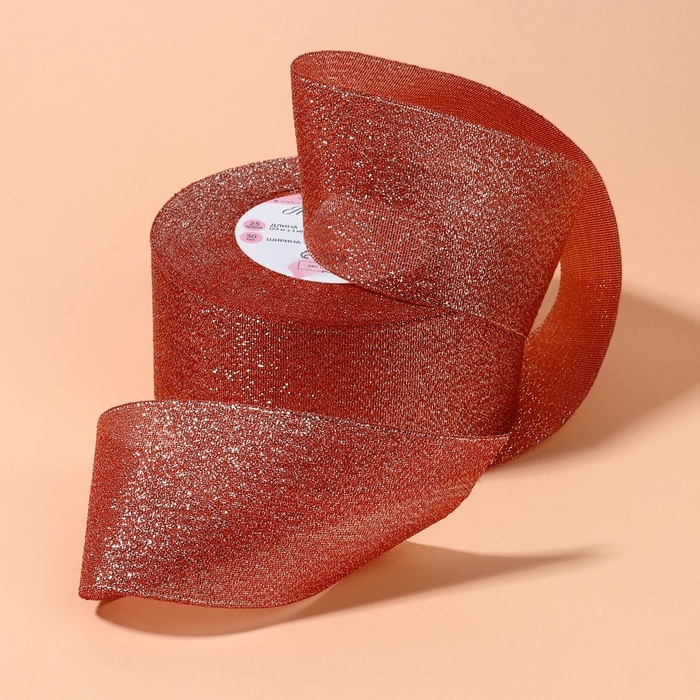 Лента парчовая, 50 мм, 23 &plusmn; 1 м, цвет красный №039