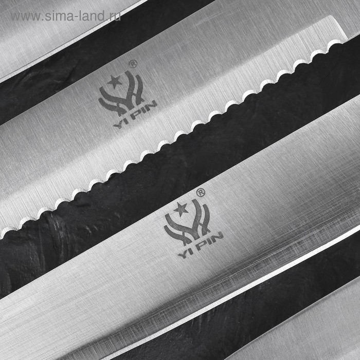 Набор кухонных ножей &laquo;Энеолит&raquo;, 5 предметов: лезвие 8,5 см, 12,5 см, 19,5 см, 20 см, 20 см, цвет чёрный