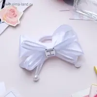 Резинка для волос "Школьница" бант жемчужинки на лентах, 7,5 см, белый