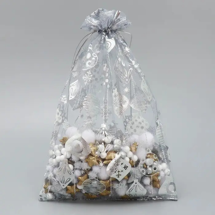 Мешочек подарочный органза &laquo;Новогодние игрушки&raquo;, 20 х 30 см +/- 1.5 см