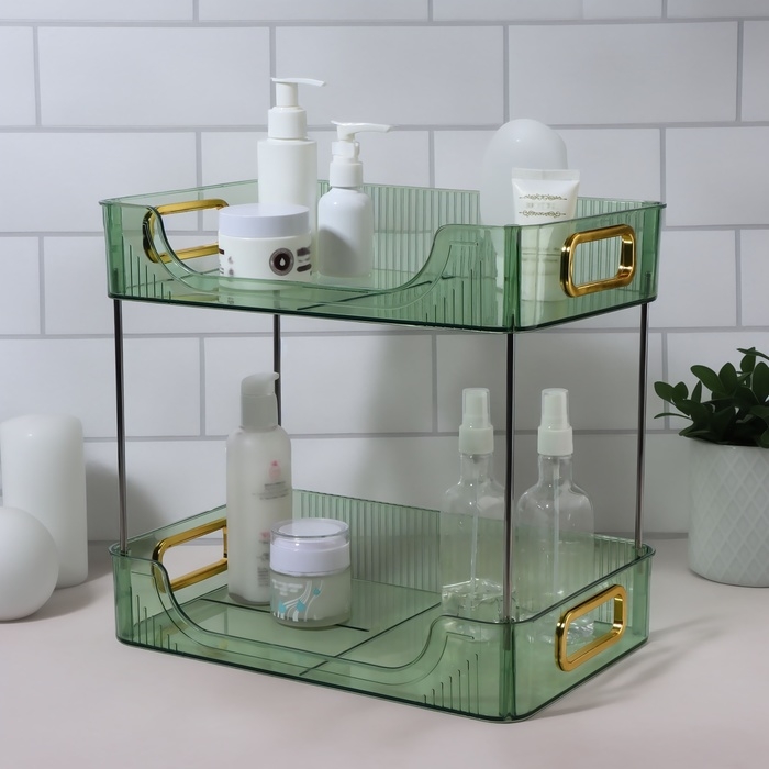 Органайзер для хранения, с ручками, 2 секции, 31 &times; 20 &times; 29 см, цвет зелёный/золотистый