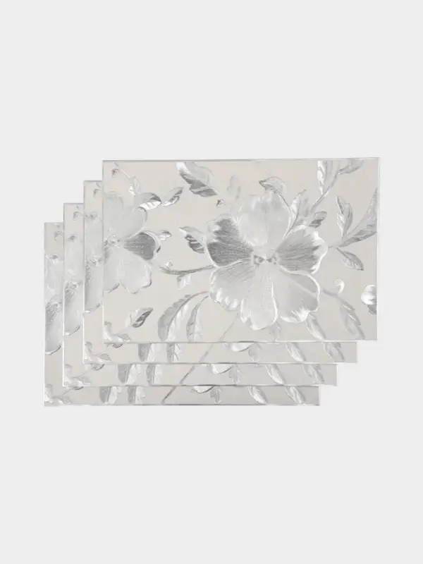 Набор салфеток для стола Доляна &laquo;Цветы&raquo;, 44,5&times;30 см, 4 шт, ПВХ, цвет серебро