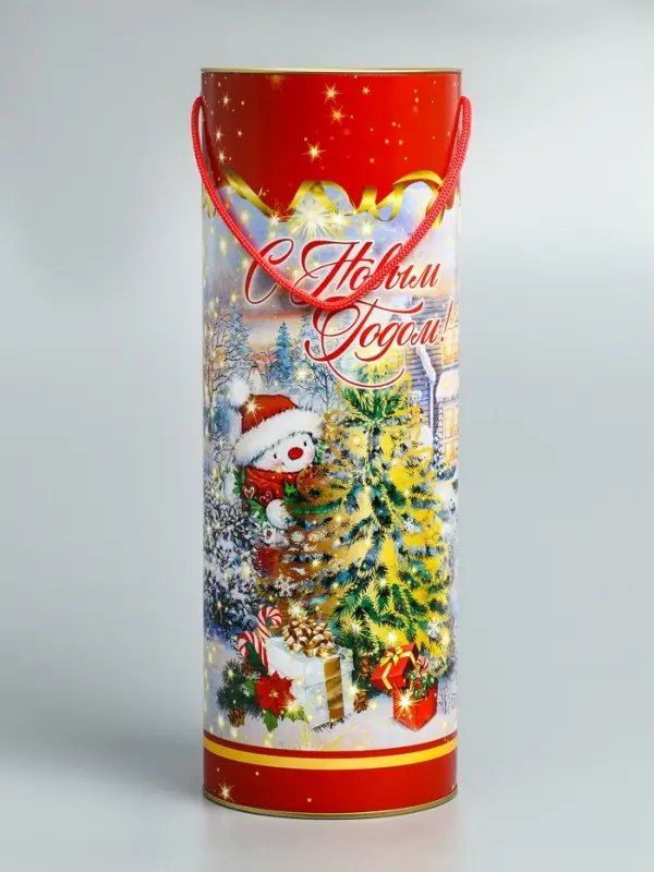 Подарочная коробка, тубус под бутылку &laquo;Золотая елочка&raquo; 120х345мм (325 мм внутр. Высота)&para;
