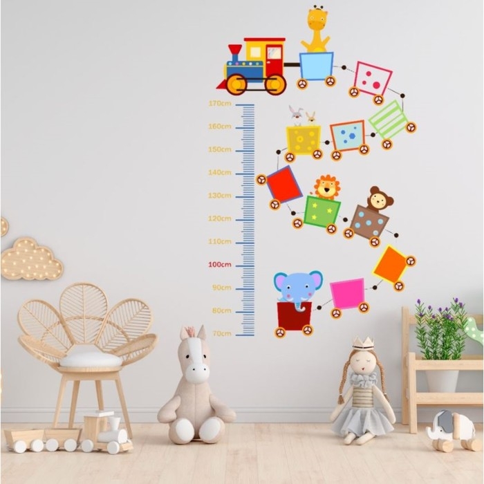 Наклейка пластик интерьерная цветная ростомер Наклейка пластик интерьерная цветная ростомер "Поезд со зверями" 60x90 см