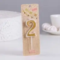 Свеча для торта с блестками &laquo;Цифра 2&raquo;, золотая, 5.2 см