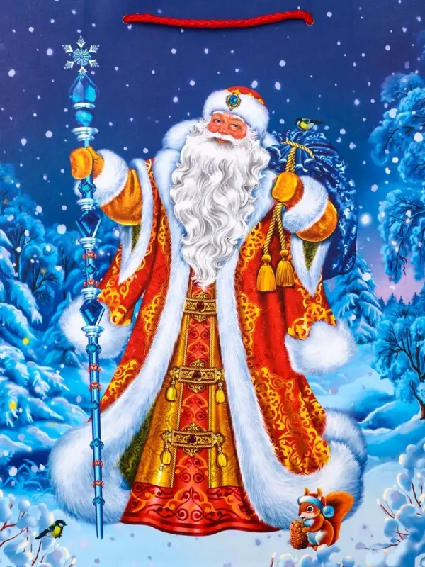 Пакет подарочный новогодний ламинированный, &laquo;Дед Мороз в лесу&raquo; , 26&times;12&times;32 см