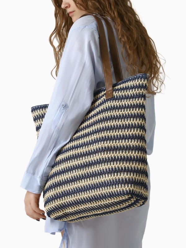 Сумка пляжная Полосы, 45*12*38, отд на молнии, подкладка, бело/синий