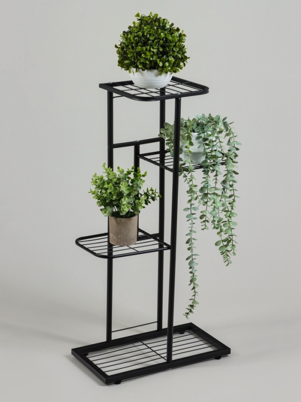 Подставка для цветов Greengo, 4 полки, 43 &times; 22 &times; 82 см, напольная, металл, чёрная
