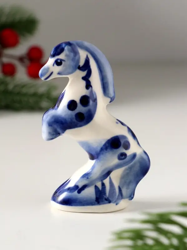 Сувенир Конь на дыбах, 8х5 см, гжель