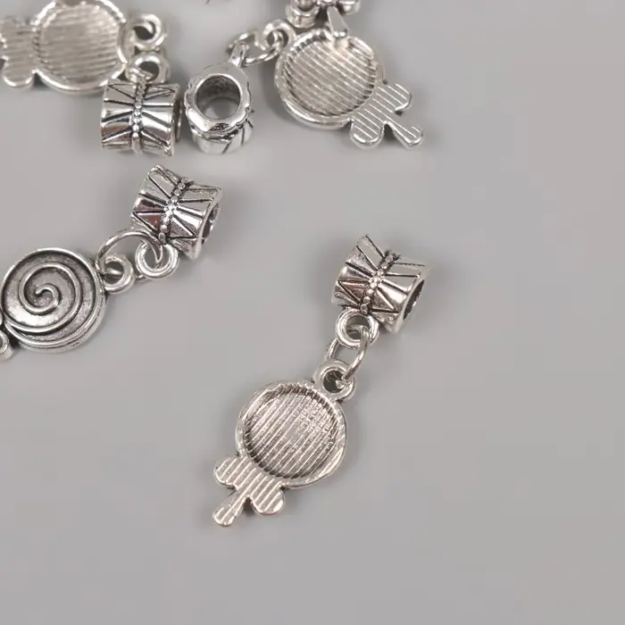 Бейл с подвеской металл для творчества "Конфета на палочке" серебро 2,7х1 см