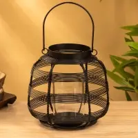 Подсвечник фонарь со стеклянной колбой, 19&times;19&times;18 см, d=9 см, металл, чёрный