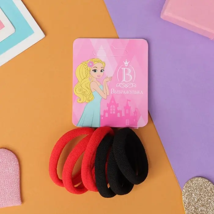 Резинка для волос "Махрушка" (набор 6 шт) 3,5 см, чёрный, красный