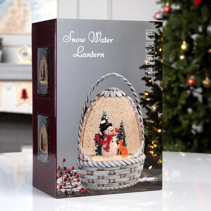 Фигура светодиодная &laquo;Снежная корзинка&raquo;, 20.3х15х9 см, музыка, батарейки ААх3 (не в комплекте), USB, свечение тёплое белое