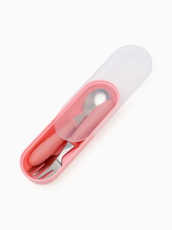 Набор детских столовых приборов в футляре: вилка, ложка Крошка Я розовый
