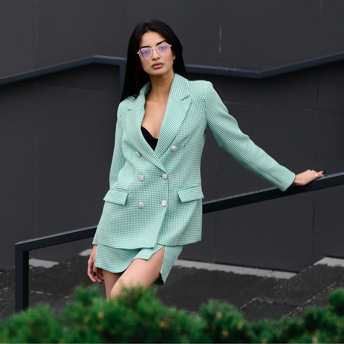 Пиджак женский двубортный MIST р. 46, зелёный/белый