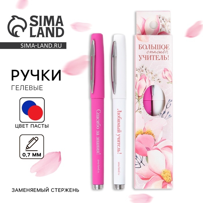 Ручка гелевая &laquo;Учителю: Большое спасибо, УЧИТЕЛЬ!&raquo;, 2 шт., синяя и красная паста