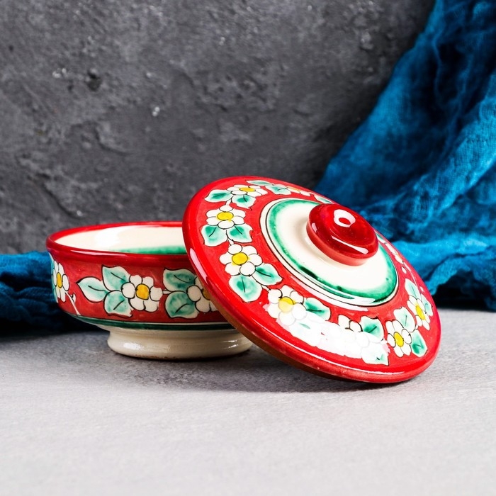 Сахарница Риштанская Керамика "Цветы", 250 мл, красная