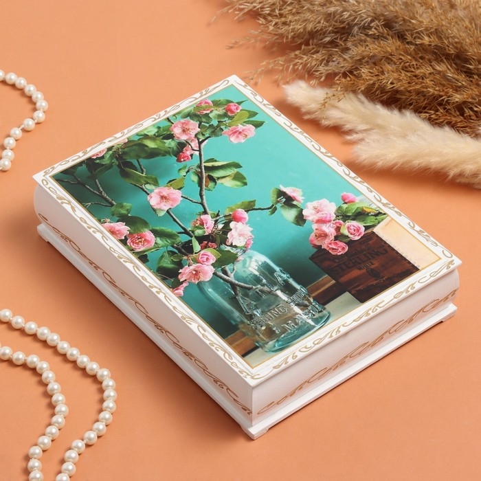 Шкатулка &laquo;Ветка розы&raquo;, белая, 16 &times; 22 см, лаковая миниатюра