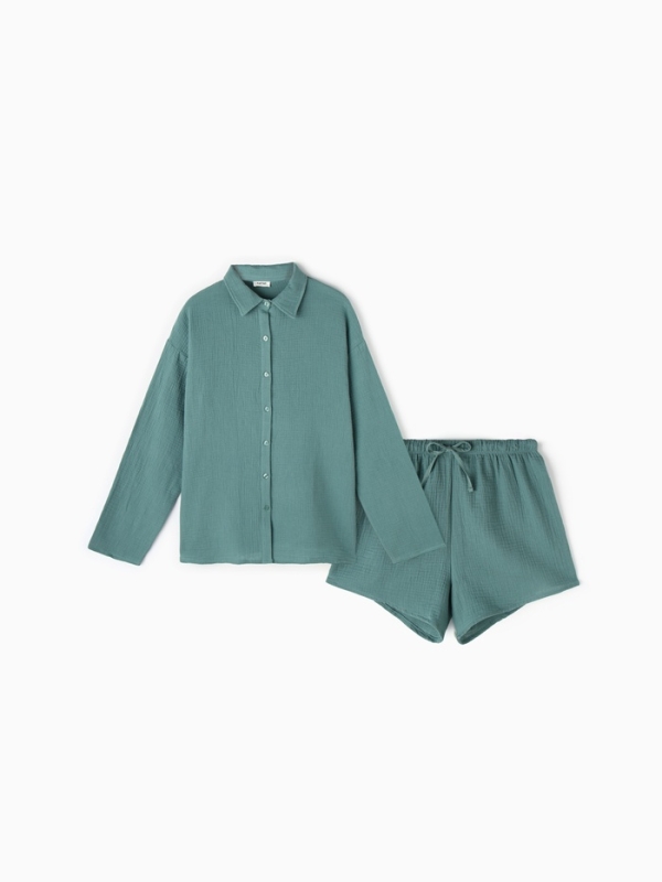Комплект женский (рубашка, шорты) KAFTAN Basic р. 52-54 зеленый