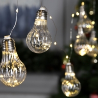 Гирлянда &laquo;Нить&raquo; 3 м роса с насадками &laquo;Лампочки объёмные&raquo;, IP20, серебристая нить, 100 LED, свечение тёплое белое, 3.5 В