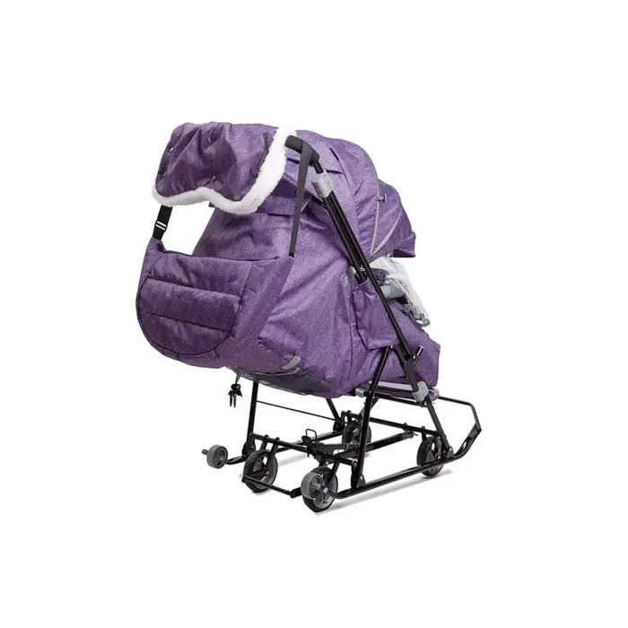 Санки - коляска &laquo;Наши детки 6&raquo;, чехол для ног, муфта, сумка, баклажановый с полосками