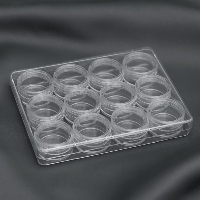 Контейнер для рукоделия, 12 баночек d = 2,3 см, 12,5 &times; 9,5 &times; 2 см, цвет прозрачный