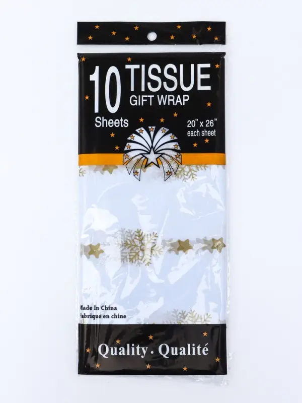 Бумага упаковочная тишью "Снежинки со звездами", золотистый, 50 х 66 см