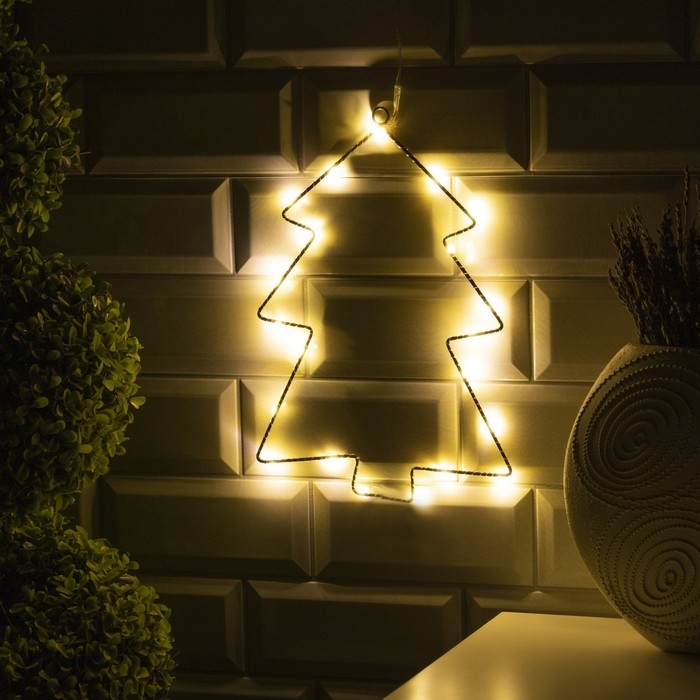 Светодиодная фигура &laquo;Ёлка&raquo; 20 &times; 29 см, металл, батарейки ААх2 (не в комплекте), свечение тёплое белое