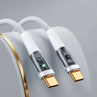 Кабель, 3 А, Type-C - Type-C, 66 W, прозрачный, TPE оплётка, 1 м, белый Кабель, 3 А, Type-C - Type-C, 66 W, прозрачный, TPE оплётка, 1 м, белый
