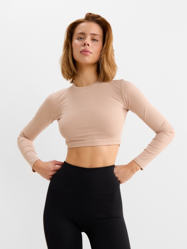 Лонгслив женский MINAKU: Casual Collection цвет бежевый, размер 46