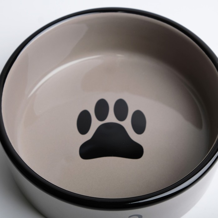 Миска керамическая "След с кошкой" 300 мл  12,5 x 4,5 cм, чёрно-серая