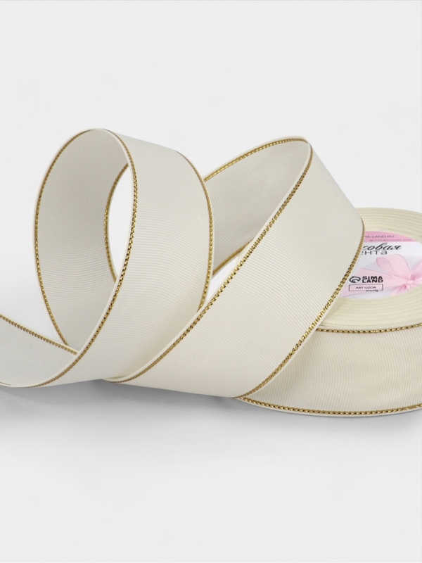Лента репсовая 40мм*25&plusmn;1ярд(23м&plusmn;1м) золотые нити №008 молочный АУ