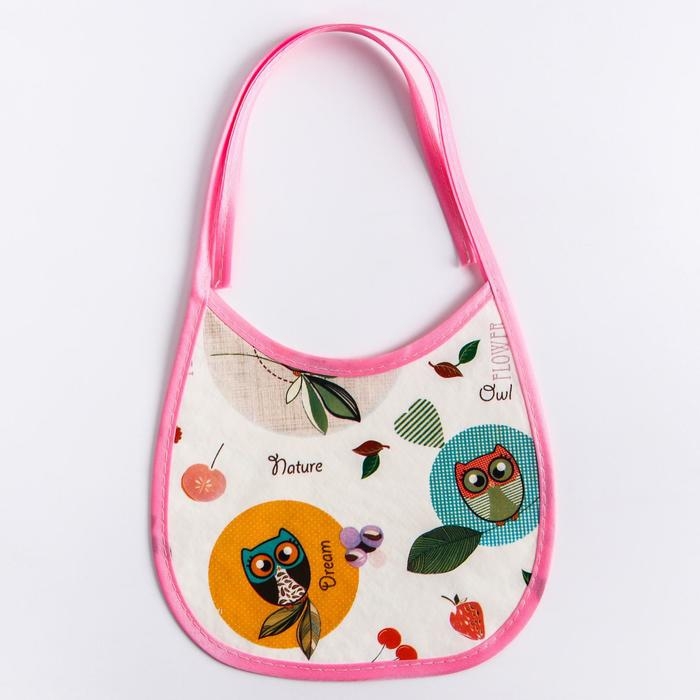 Нагрудник для кормления/слюнявчик непромокаемый из нетканого полотка с ПВХ покрытием, «Совы», цвет МИКС Нагрудник для кормления/слюнявчик непромокаемый из нетканого полотка с ПВХ покрытием, «Совы», цвет МИКС