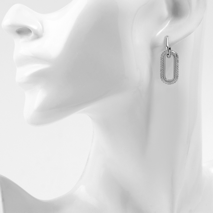 Серьги металл &laquo;Цепи&raquo; два звена, цвет белый в серебре
