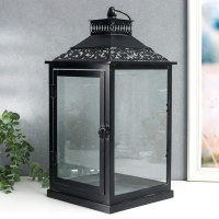 Подсвечник металл, стекло "Этна" чёрный набор 2 шт 19х19х39 см, 14х14х27 см