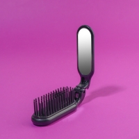 Расчёска массажная, складная, с зеркалом, 3 &times; 10 см, цвет чёрный