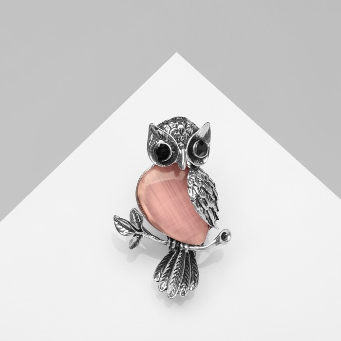 Брошь &laquo;Сова&raquo;, цвет сиреневый в чернёном серебре