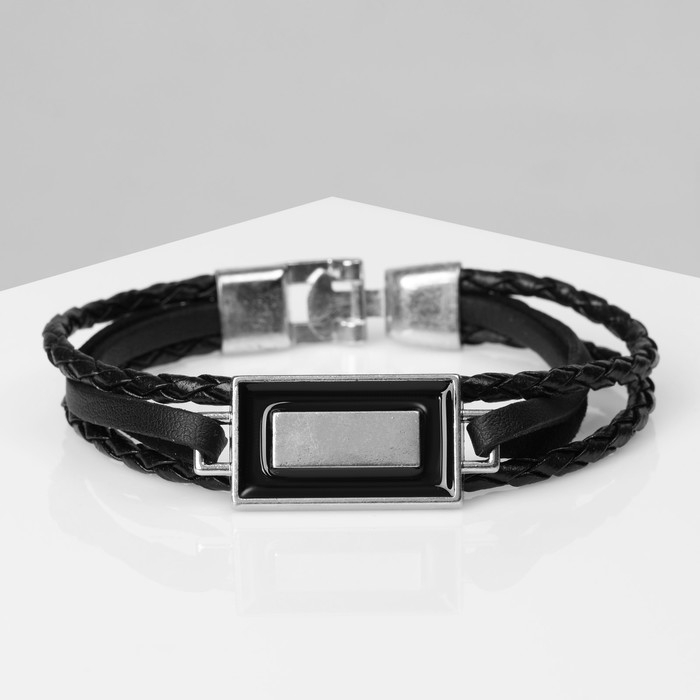 Браслет мужской &laquo;Крепость&raquo; прямоугольник, цвет чёрный с серебром, 21 см