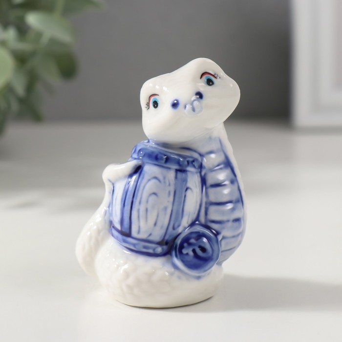 Сувенир керамика "Змейка с сокровищами" бело-синяя набор 3 шт 4,5х4,8х7 см