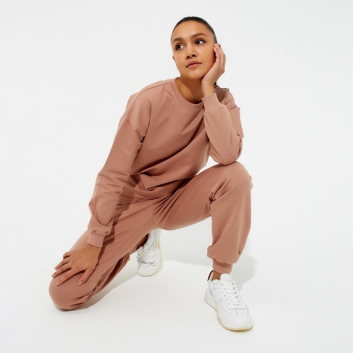 Костюм женский (свитшот, брюки) MINAKU: Casual Collection цвет песочный, размер 46