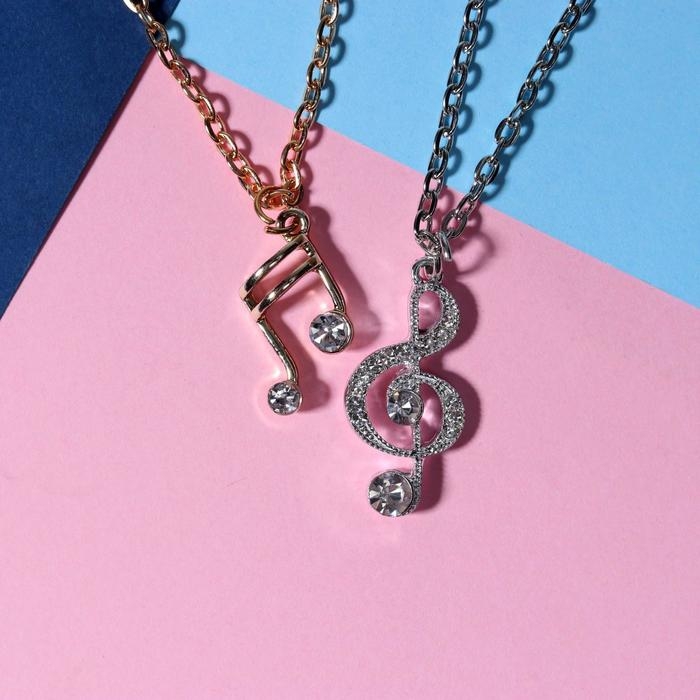 Кулоны &laquo;Неразлучники&raquo; ноты, цвет серебряно-золотой, 50 см