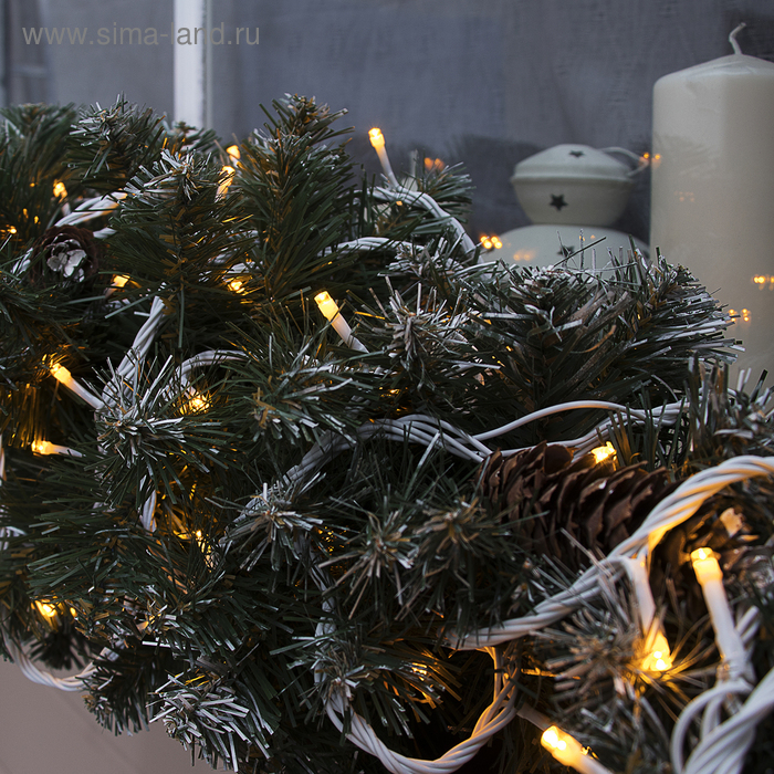 Гирлянда &laquo;Нить&raquo; 10 м, IP44, УМС, белая нить, 100 LED, свечение жёлтое, 220 В