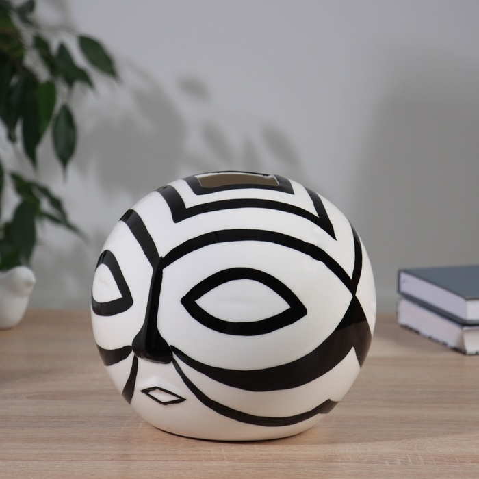 Ваза керамика настольная Ваза керамика настольная "Пикассо" (ручная роспись) маска, 18х18 см, чёрно-белый