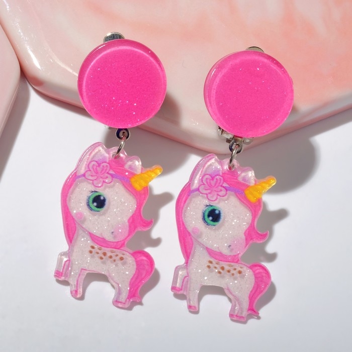 Клипсы детские &laquo;Выбражулька&raquo; сказка, единорожка с цветочком, цвет розовый