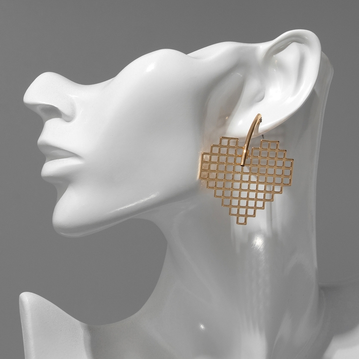 Серьги металл &laquo;Сердце&raquo; техно, цвет золото