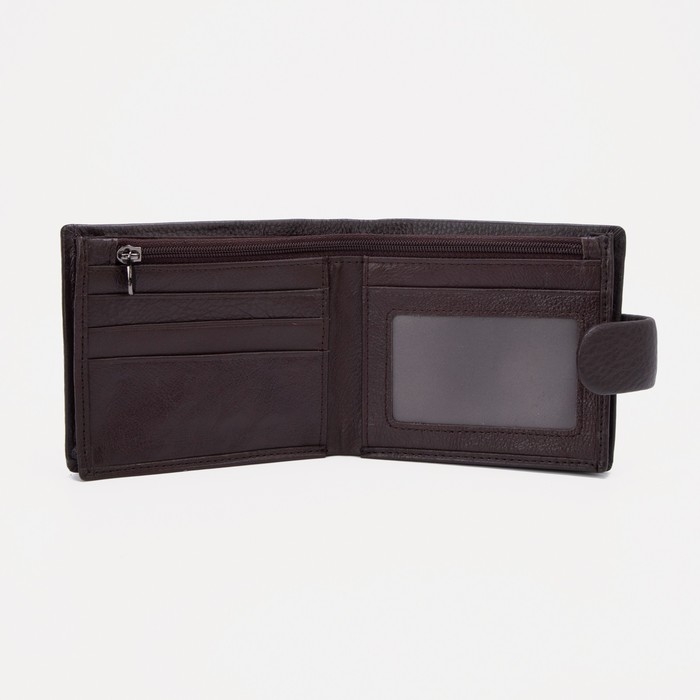 Портмоне мужское на кнопке, для купюр, для карт, для монет, цвет коричневый