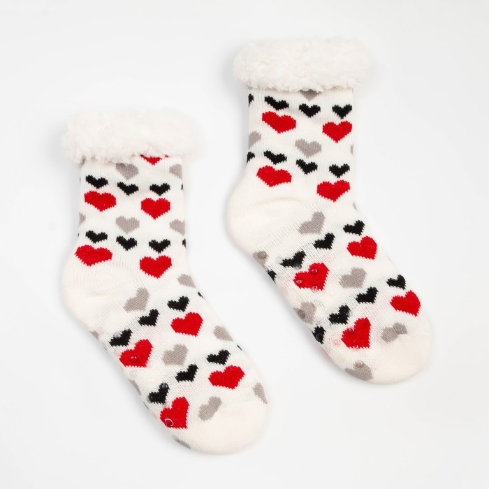 Носки женские с мехом внутри &laquo;Сердечки&raquo;, цвет белый, размер 23-25 (36-40)