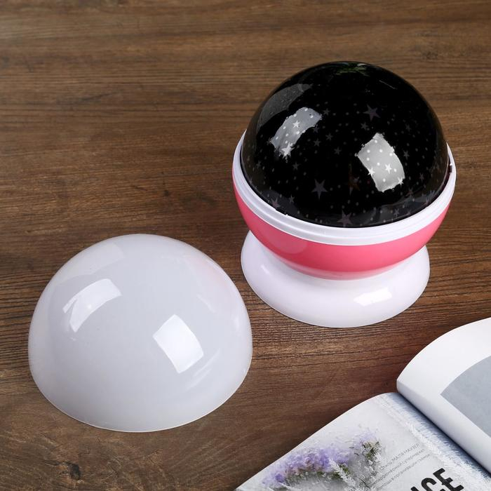 Ночник-проектор "Звёздное небо", вращение, (4ААА или USB) розовый 12*10 см RISALUX