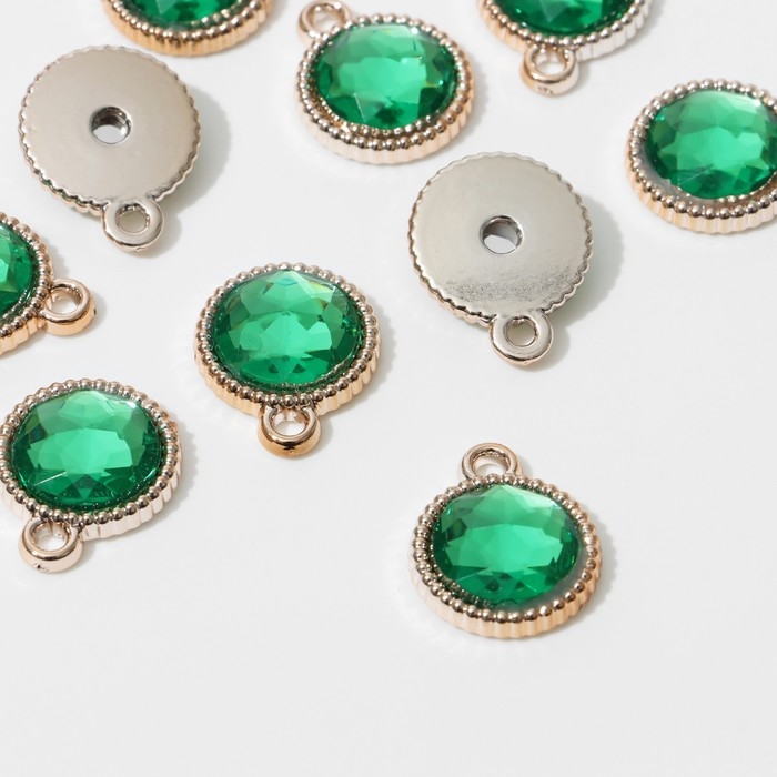 Концевик-подвеска &laquo;Круг&raquo; рифлёный 2&times;1,6&times;0,2 см, (набор 10 шт.), цвет тёмно-зелёный в золоте