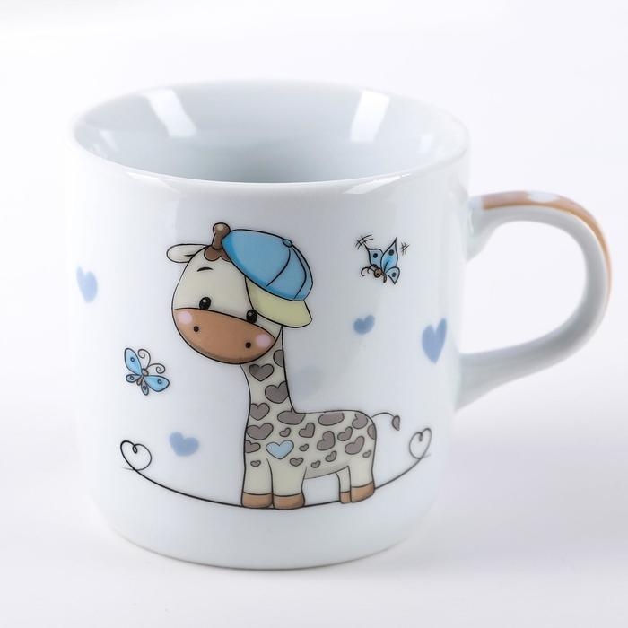 Набор детской посуды из керамики Доляна &laquo;Жирафик&raquo;, 3 предмета: кружка 230 мл, миска 400 мл, тарелка d=18 см